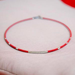 Seed bead necklace: red and silver seed bead necklace, minimalist necklace, dainty beaded necklace, red myuki glass seed bead necklace