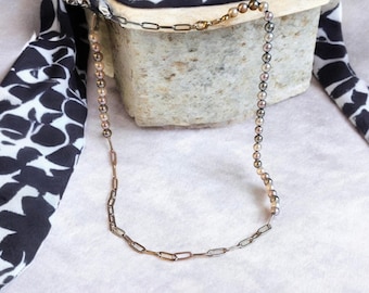 half chain half pearl necklace: half paperclip chain necklace, pearl necklace, silver chain and pearl necklace, hand knotted pearl necklace