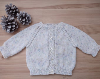 Handmade Baby Cardigan Top, White Speckled
