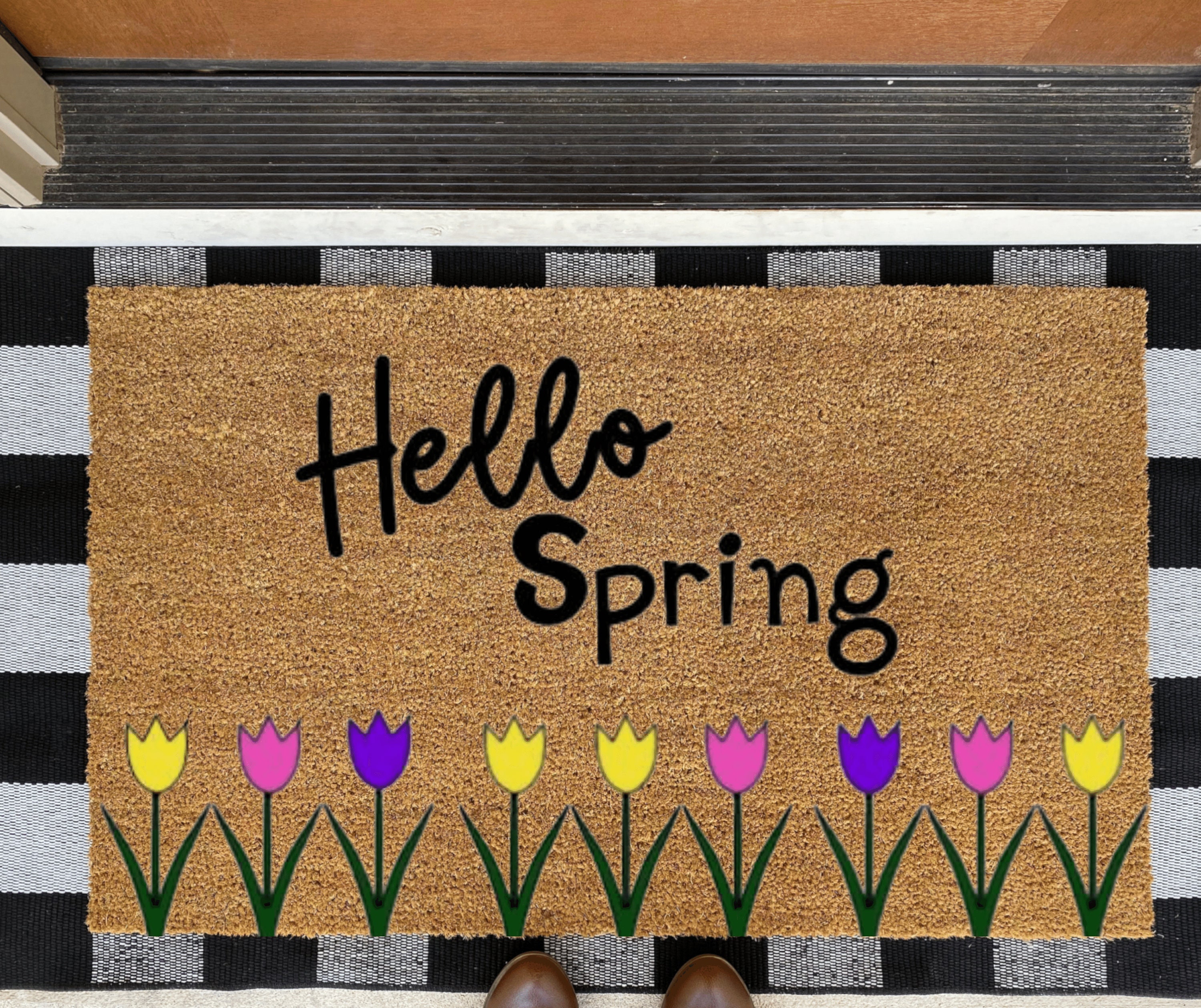 Hello Spring Doormat Custom Door Mat Spring Porch Mat Etsy