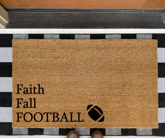 Custom Doormat Fall decor Porch Decor - Welcome Mat Housewarming Gift Faith Family and Football Football Decor