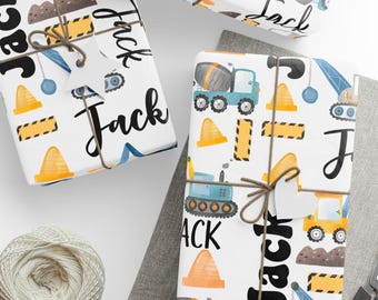 Custom Dump Truck Construction Truck Wrapping Paper Roll, Personalized Name Vehicle All Occasion Gift Wrap Sheet, Birthday Present Gift Wrap