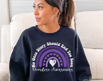 Sudadera de concienciación sobre sobredosis, sudadera con capucha de lazo morado para el mes de la concienciación sobre sobredosis, camiseta de concienciación sobre salud mental, camiseta con lazo de concienciación sobre sobredosis