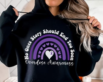 Sudadera con capucha para concienciar sobre las sobredosis, sudadera con lazo morado para el mes de concienciación sobre las sobredosis, camiseta para concienciar sobre la salud mental, camiseta con lazo para concienciar sobre las sobredosis