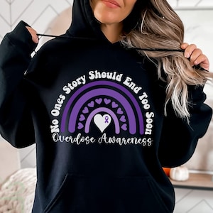 Overdose Awareness Hoodie, Purple Ribbon Sweatshirt For Overdose Awareness Month, Mental Health Awareness Shirt, Overdose Aware Ribbon Tee