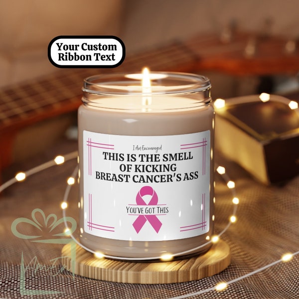 Regalo personalizzato per candela per cancro al seno, candela divertente personalizzata per il supporto del cancro, consapevolezza del cancro con nastro rosa, guerriero combattente sopravvissuto, guarisci