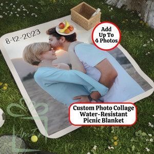 Manta de picnic con collage de fotos personalizado, regalo, alfombra de playa para parque al aire libre resistente al agua personalizada, plegable y portátil, cumpleaños, boda, esposa, mamá