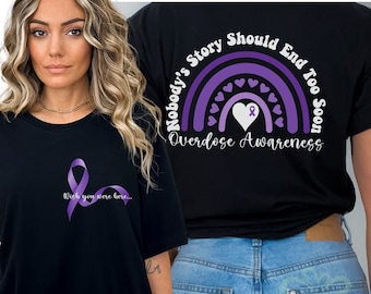 Maglietta per la consapevolezza del sovradosaggio, maglietta con nastro viola per il mese della consapevolezza del sovradosaggio, maglietta per la salute mentale, consapevolezza della salute mentale, nastro per la consapevolezza del sovradosaggio