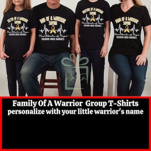 Childhood Cancer Family Shirts Personalized, Custom Group T-Shirt, Cancer Awareness Gold Ribbon TShirt, Cancer Warrior Tee, Mom Of A Warrior