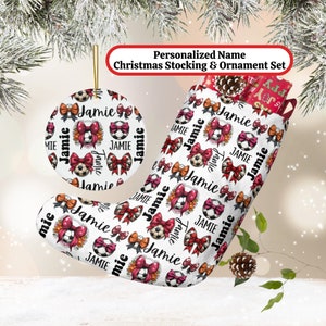 Chaussette de Noël personnalisée avec ballon de football et nœud coquette, cadeau de vacances personnalisé sport girly pour enfants, décoration d'enfant et d'adolescent, manteau de cheminée