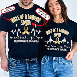 Childhood Cancer Uncle Aunty Shirts Personalized, Custom Group T-Shirt, Cancer Awareness Gold Ribbon TShirt, Aunt Of A Warrior Support Tees