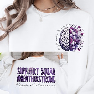 Personalized Alzheimer&#39;s Support Squad Group Shirts, Purple Ribbon Dementia Awareness Family Matching Tee, Floral Mind Brain Sweatshirt Gift