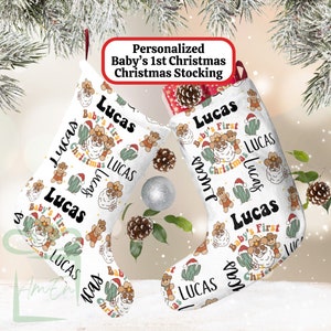 Babys erster Weihnachts-Western-Strumpf, kundenspezifischer Baby-Name Retro Cowboy Strumpf-Feiertag, Junge-Mädchen-neutrales Kind Weihnachtsgeschenk