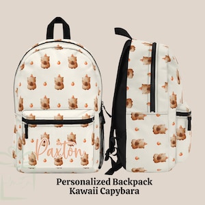 Personalized Cute Capybara Backpack Set, Kawaii Peach Back To School Lunch Bag Tumbler, Custom Name Daycare Knapsack, Bookbag Birthday Gift