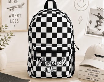 Personalized Black Checkered Backpack Tumbler Set, Sport Back to