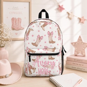 Personalized Coquette Cowgirl Boots Bow Backpack Lunch Bag Set, Back To School Bookbag Custom Name Travel Tumbler, Girly Pop Birthday Gift