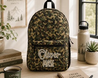 Personalized Camo Camouflage Backpack Set, Country Kid Back To School Lunch Bag Tumbler, Custom Name Daycare Knapsack, Bookbag Birthday Gift