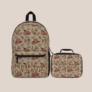 Ensemble de sac à dos personnalisé avec chapeau de cow-boy en fer à cheval, sac à dos pour la rentrée des classes, gobelet de voyage avec nom personnalisé, cadeau d'anniversaire à la campagne