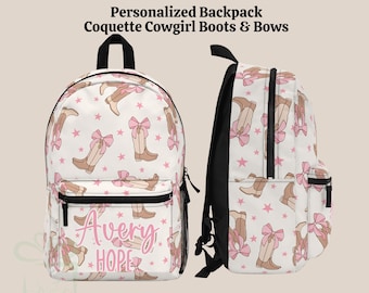 Personalized Coquette Cowgirl Boots Bow Backpack Lunch Bag Set, Back To School Bookbag Custom Name Travel Tumbler, Girly Pop Birthday Gift