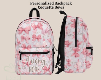 Personalized Coquette Pink Bow Backpack Lunch Bag Tumbler Set, Soft Girl Era Back To School Bookbag Custom Travel Knapsack, Birthday Gift