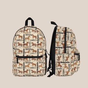 Sac à dos personnalisé cheval de campagne, ensemble de sacs à lunch pour la rentrée scolaire bohème, sac à dos de voyage à la garderie avec prénom personnalisé, cadeau d'anniversaire gobelet fille