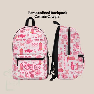 Sac à dos personnalisé Cowgirl cosmique, ensemble de sacs à lunch country pour la rentrée des classes, cartable de voyage à la garderie avec prénom personnalisé, cadeau d'anniversaire gobelet Yee Haw