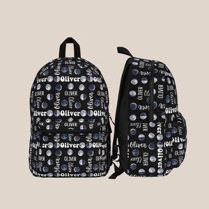 Personalized Moon Phases Backpack Lunch Bag Tumbler Set Back To School Bookbag Lunchbox Custom Crescent Daycare Knapsack Space Birthday Gift