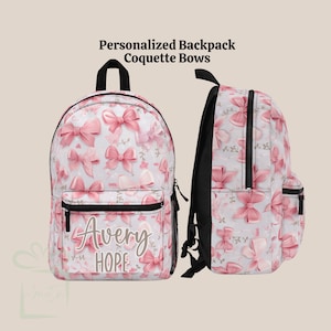 Ensemble de gobelets personnalisés avec sac à dos rose avec noeud et sac à dos, sac à dos de voyage personnalisé pour fille douce de l'époque de la rentrée, cadeau d'anniversaire