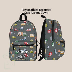 Personalized Vehicle Cars Backpack, Kid Back To School Lunch Bag Set, Custom Name Travel Bookbag, Daycare Tumbler, Truck Boy Birthday Gift