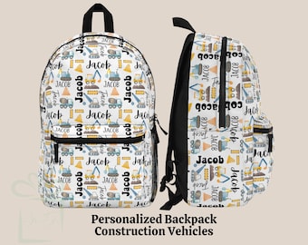 Personalized Construction Truck Backpack Lunch Bag Tumbler Set, Back To School Bookbag, Custom Name Daycare Travel Knapsack, Birthday Gift