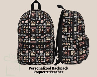 Mochila Coquette personalizada para profesora, bolsa de almuerzo y botella de agua, mochila de viaje personalizada para la vuelta al cole, regalo de cumpleaños para profesores
