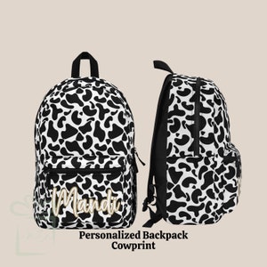 Ensemble de sac à dos personnalisé à imprimé vache, ensemble de bouteilles d'eau de sac à lunch à imprimé animal de la rentrée, sac à dos personnalisé pour garderie, cadeau d'anniversaire cartable
