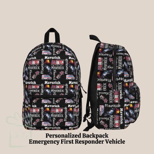 Ensemble de gobelets personnalisés avec sac à dos de police pour camion de pompier, sac à dos pour premiers intervenants en cas d'urgence, sac à dos personnalisé pour garderie, cadeau d'anniversaire