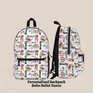 Personalized Boho Ballet Backpack Set, Ballerina Kid Back To School Lunch Bag Tumbler, Custom Name Daycare Travel Bookbag Girl Birthday Gift