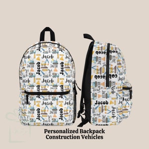 Ensemble de gobelets personnalisés pour sac à dos de camion de construction, sac à dos pour la rentrée des classes, sac à dos de voyage pour garderie avec nom personnalisé, cadeau d'anniversaire