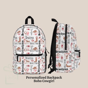 Sac à dos personnalisé cow-girl bohème, ensemble de sacs à lunch pour la rentrée des classes pour enfant de la campagne, cartable de voyage avec nom personnalisé à la garderie, cadeau d'anniversaire gobelet pour fille