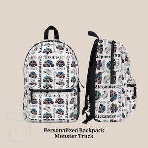 Sac à dos personnalisé camion monstre surélevé, ensemble de sacs à lunch pour la rentrée des classes, cartable de voyage avec nom personnalisé, gobelet pour garderie, cadeau d'anniversaire pour garçon