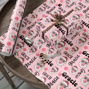 Personligt namn Rosa tuggummi Julklappspappersrulle, Anpassat Retro Julklappspappersark, Dekorativt Presentpapper