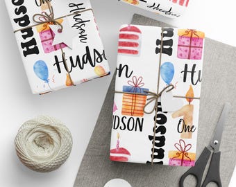 Personalisierte Geschenkpapierrolle mit Namen zum 1. Geburtstag, Geschenkpapierbogen zum ersten Geburtstag, Dekoration zum ersten Geburtstag, Geschenkpapier für 1 Geschenk