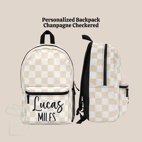 Personalized Cream Checkered Backpack Tumbler Set, Sport  display picture 1