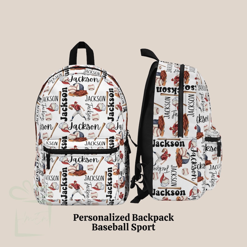 personalized name all over print baseball sport backpack