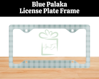 Hawaiian Dusty Blue Palaka Plate Frame Gift, Hawaiian Plaid License Plate Frame For Car, Vehicle Accessory