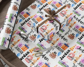 Rollo de papel de regalo personalizado para cumpleaños número veintiuno, papel de regalo personalizado para el 21 cumpleaños, papel de regalo para regalo de cumpleaños de 21 años