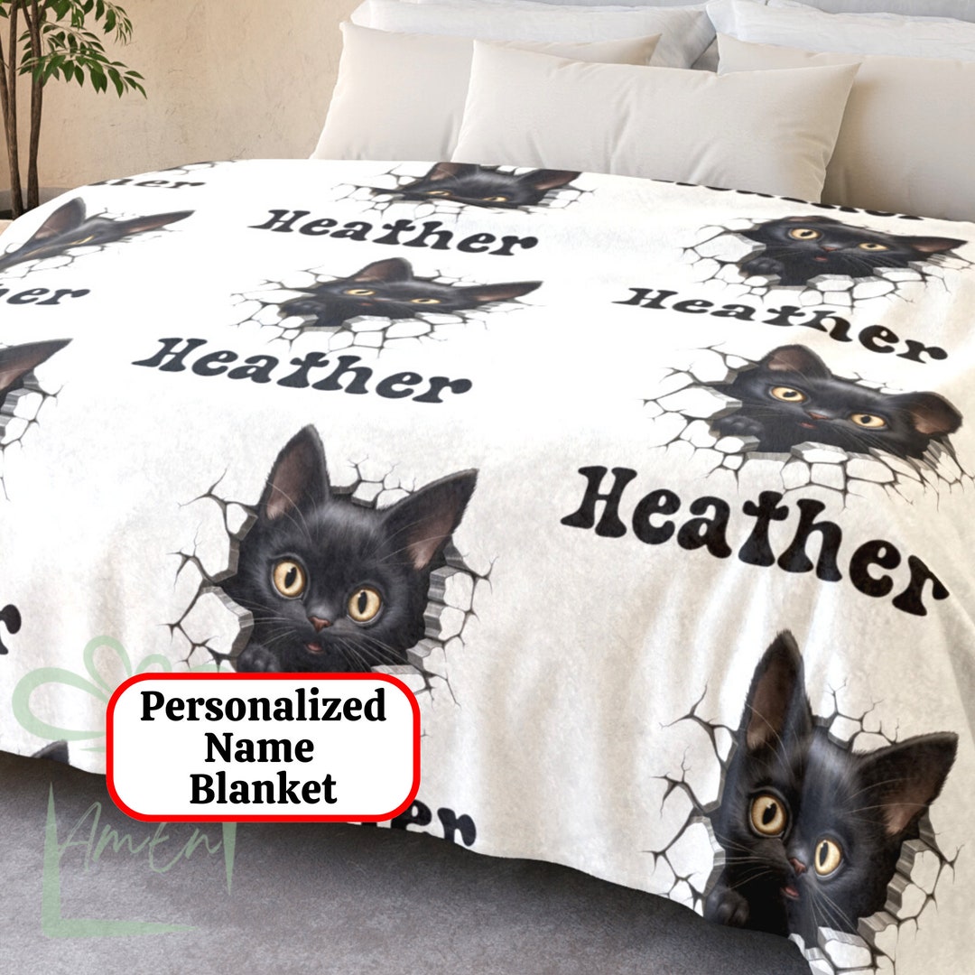 Black Kitten Cat Pattern Print Blanket