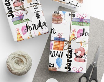 Rollo de papel de regalo personalizado para cumpleaños número 21, papel de regalo personalizado para cumpleaños número veintiuno, papel de regalo para regalo de cumpleaños de 21 años