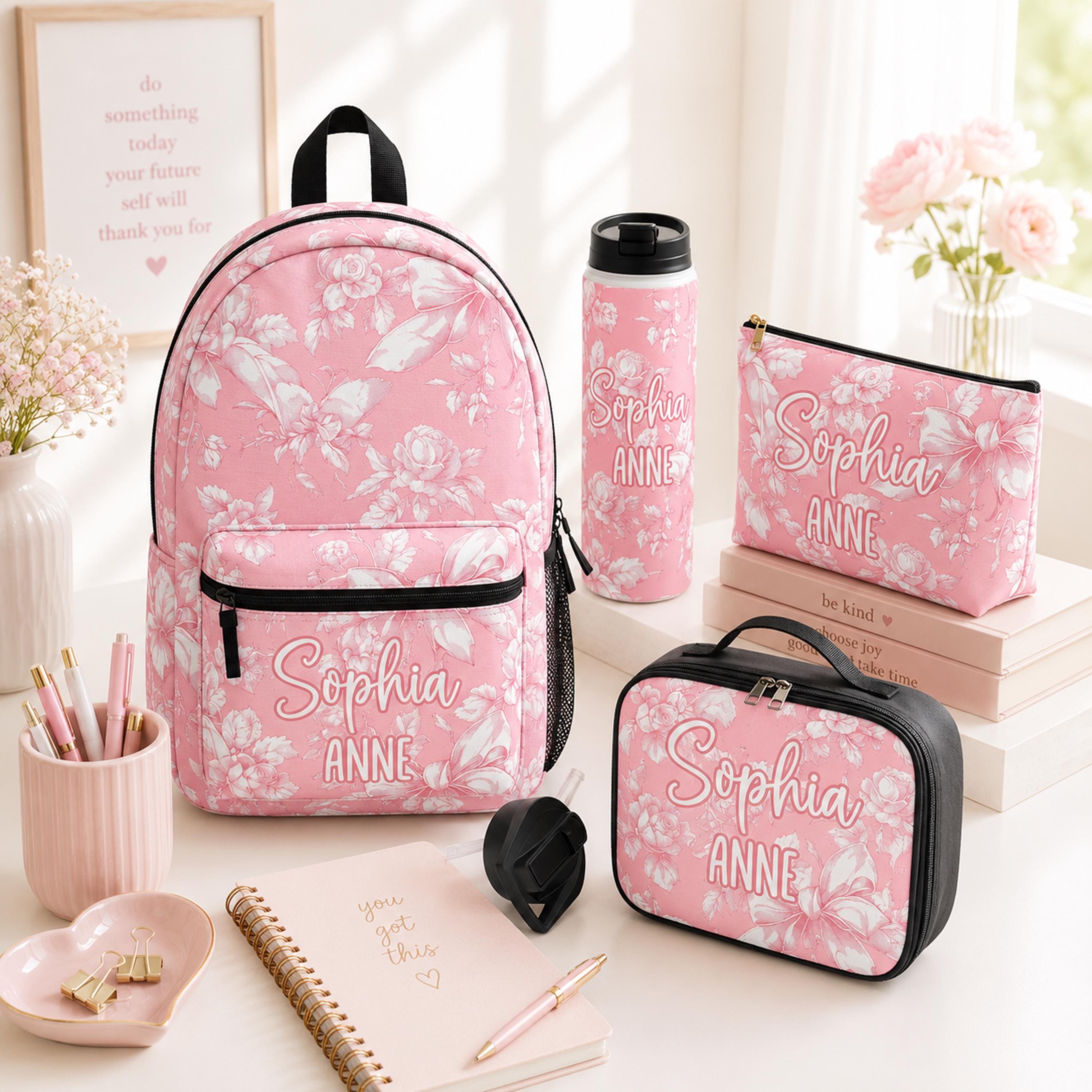 Custom Pink Chinoiserie Backpack Lunch Bag Gift Set, Back to