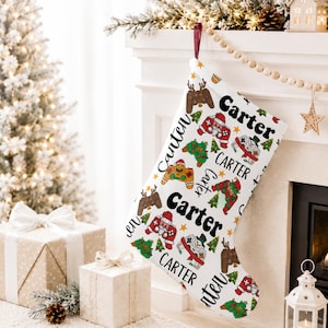 Personalized Retro Gamer Large Christmas Stocking, Custom Children's Name Stocking, Kids Holiday  Gift, Child Video Game Stocking Home Decor