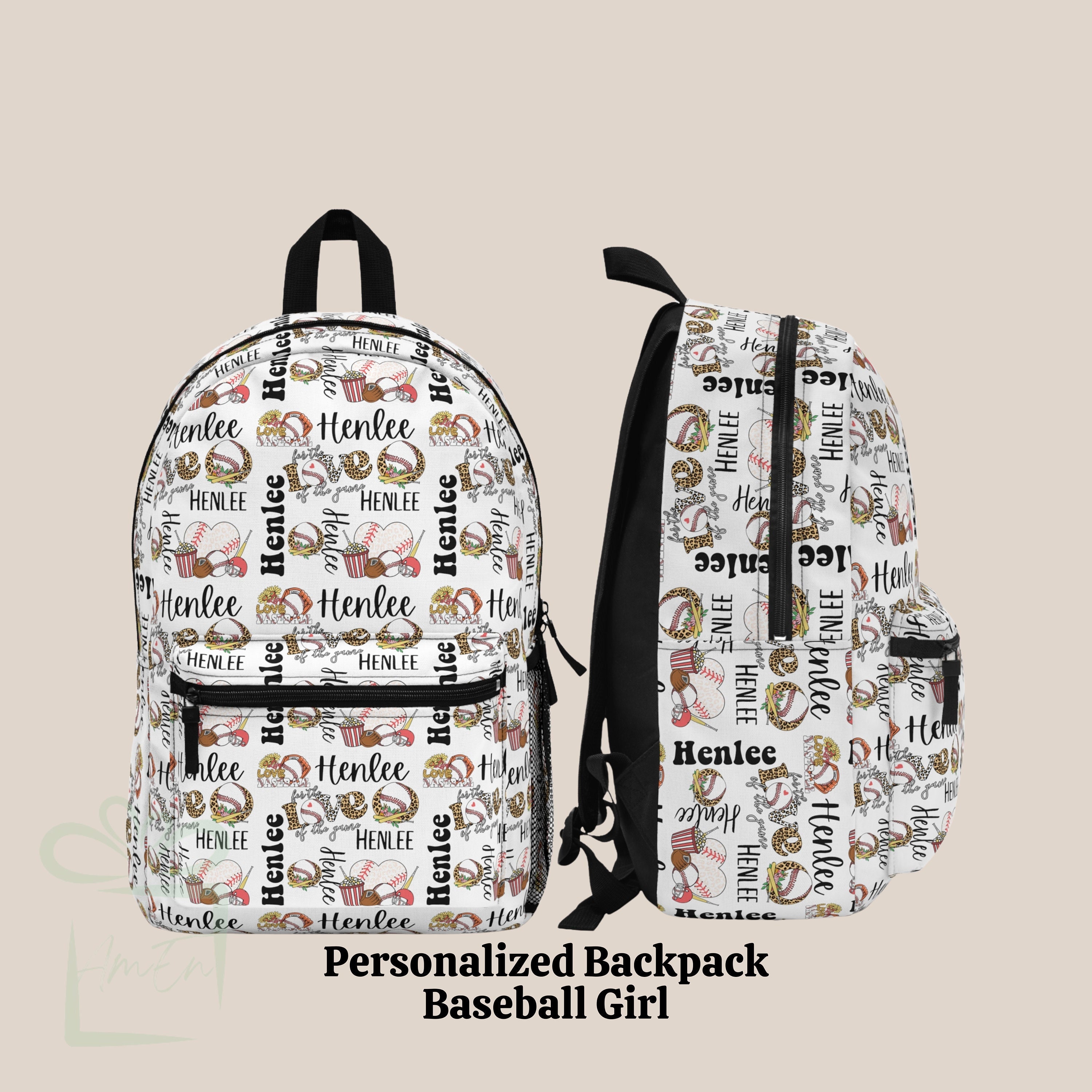 Personalized Baseball Lover Girl Backpack Tumbler Set, Team Sport Back To School Lunch Bag Custom Name Travel Knapsack Bookbag Birthday Gift