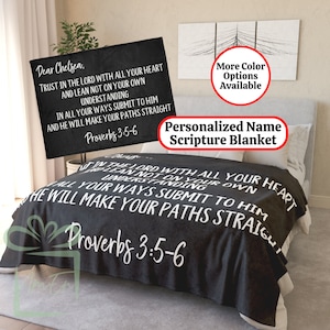 Personalized Name Scripture Blanket, Custom Christian Proverbs 3:5-6 Bible Verse Jesus Throw Gift, Religious Unique Encouraging Love Present
