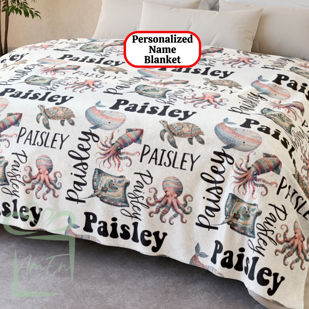 Personalized Name Tribal Sea Creature Blanket Gift, Custom Ocean Life ...